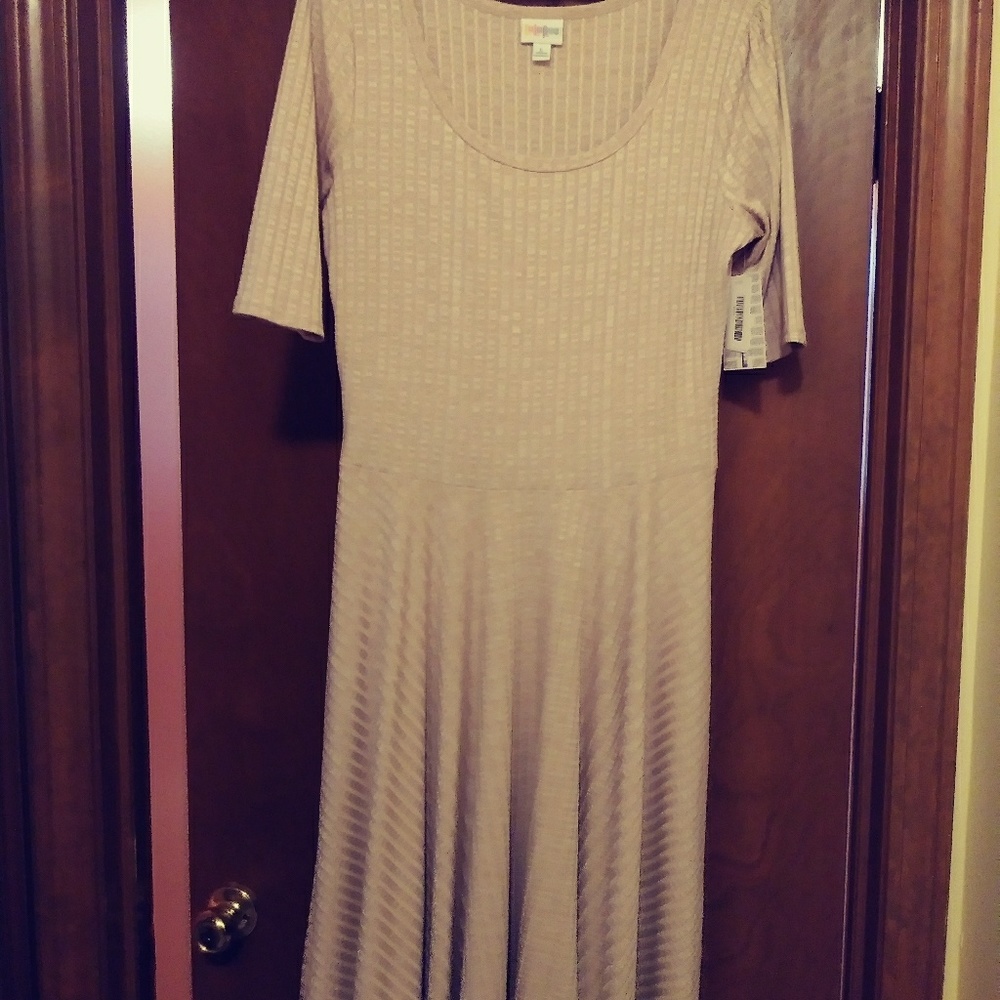 LulaRoe L Khaki Ribbed Nicole Dress